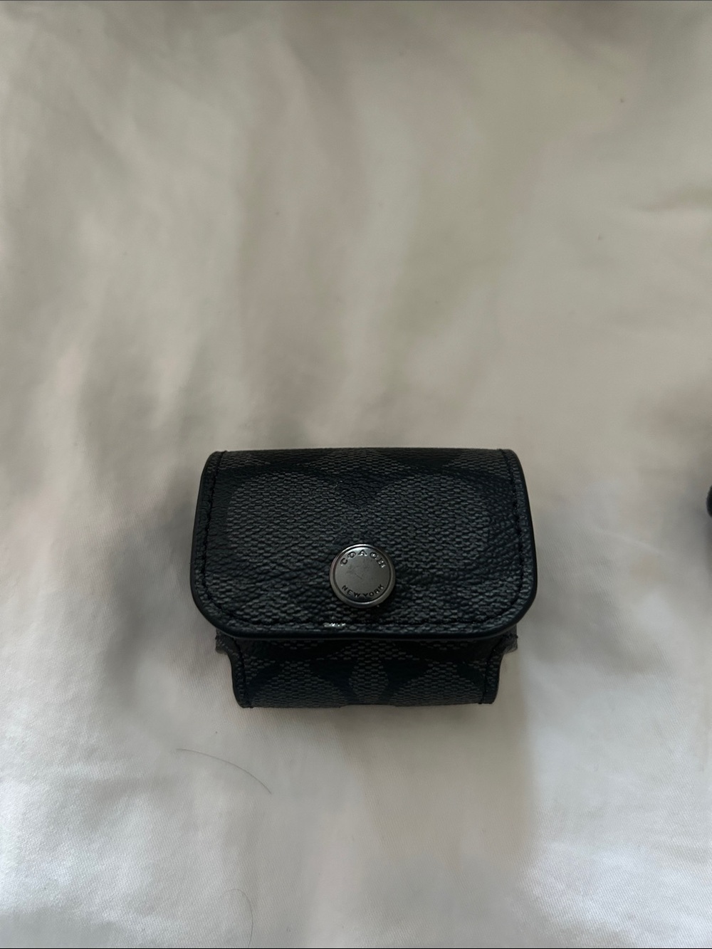 Coach Black Signature Pebbled Leather airpod holder